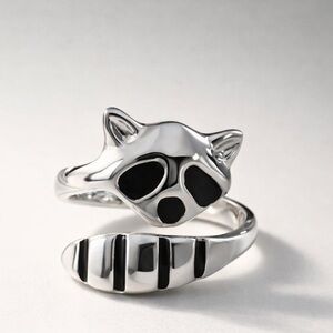 Little Bandit ✨ Wraparound Raccoon Ring – Adjustable Silver Plated